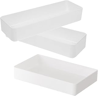 VICASKY 3pcs Silverware Organizer Drawer Storage Box Set, White Plastic Cutlery Tray with Dividers, Large and Extra-large Sizes for Kitchen Utensil and Flatware Organization