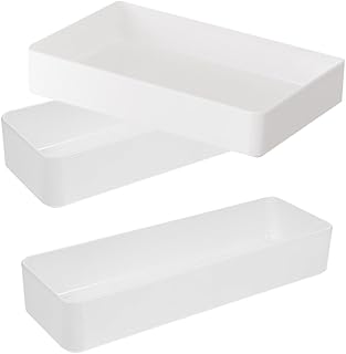 SUPVOX 3pcs Kitchen Drawer Organizer Set – White Utensil Organizer Boxes with Flatware Tray, Cutlery Holder for Kitchen Drawer Storage and Office Desktop Organization