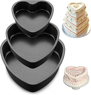 Coliware Black Heart Cake Pan Set of 3, Nonstick Baking Mold with Size 6/8/9.5 inch, Heat-Resistant Moulding Tin for Valentine Day, Wedding, Birthday Party, Food-Grade & Dishwasher Safe Bakeware