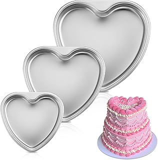 Coliware Heart-Shaped Cake Pan Set of 3, Nonstick Baking Mold with Size 6/8/9.5 inch, Heat-Resistant Moulding Tin for Valentine Day, Wedding, Birthday Party, Food-Grade & Dishwasher Safe Bakeware