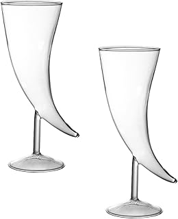 Tofficu Creative Horn-shaped Glass Goblet Set of 2, Moon Cocktail Glasses, Glassware for Bar, Weddings, and Home Entertaining
