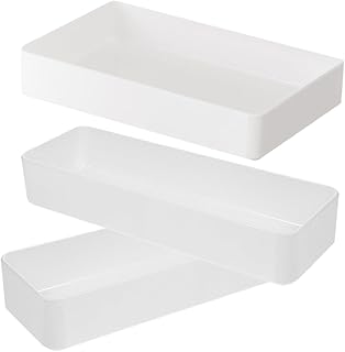 3pcs Kitchen Drawer Organizer Set – White Plastic Silverware Tray with Divided Cutlery Container and Utensil Organizer for Kitchen and Office Storage