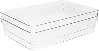 2pcs Drawer Organizer Box for Cutlery and Kitchen Utensils, 23x15x5cm Storage Organizer for Desktop and Cabinet, Plastic Flatware Storage Caddy for Home Kitchen