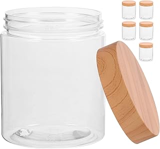 ARTIBETTER 6pcs 250ml Pet Airtight Kitchen Dry Food Storage Containers with Lids, Wide Mouth Pp Wood Grain Canisters for Pantry Organization and Flour Sugar Storage