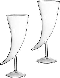 Creative Moon Shape Cocktail Glasses Set of 2, Glass Horn Goblets for Bar Serving, Unique Drinking Horn Design for Home Entertaining and Parties