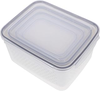 Toyvian Multi-size Food Storage Container Set with Drainable Double-layer Design, Airtight Fresh Produce Keeper for Refrigerator and Outdoor Picnic, Includes 4150ml, 3150ml, 1700ml, 800ml