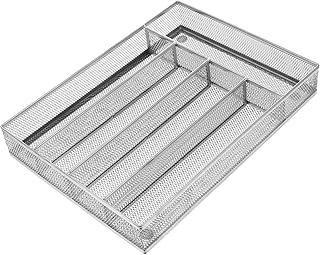 Toyvian Office Kitchen Drawer Organizer Tray Silverware Storage Holder with Compartments, Silver Metal Flatware Organizer for Home and Office Drawer Storage