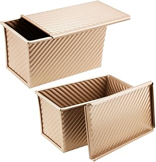Set of 2 Non-stick Loaf Pans with Sliding Lid Gold Bread Baking Mold Oven-safe Toast Baking Pans for Homemade Bread
