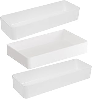 HOMSFOU 3pcs Multi-function Drawer Organizer Set for Kitchen Utensils, White Plastic Cutlery Holder with Dividers, Large and Xl Silverware Storage Boxes for Countertop and Drawer Use
