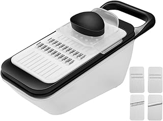 Multi-functional Vegetable Slicer and Grater with 4 Blades, Adjustable Kitchen Cutter for Cheese, Carrots, and Onions, Black Household Mandoline for Food Prep and Salad Cooking