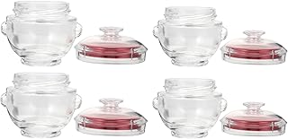Glass Food Storage Jars with Red Lids 100ml Sealed Isinglass Bottles Household Glass Sealed Containers for Fresh-keeping and Food Preservation 4pcs Set