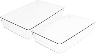 Cabilock 2pcs Plastic Storage Box Drawer Organizer for Kitchen Cutlery Utensils Flatware Holder, 23x15x5cm Desk and Cabinet Storage Bins for Home Kitchen Organization