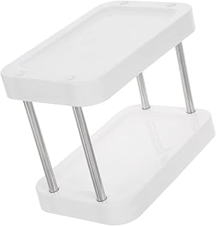 NUOBESTY Spice Rack Organizer for Cabinet Kitchen Counter Storage White 2-tier Seasoning Shelf Multi-purpose Pantry and Bathroom Storage Rack