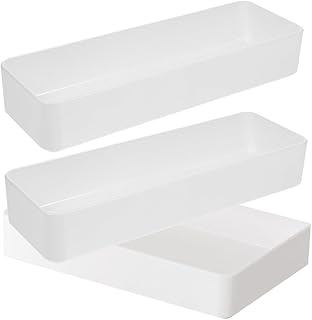 Toyvian 3pcs Kitchen Drawer Organizer Silverware Tray Multi-function Cutlery Storage Box White Household Utensil Holder for Kitchen and Office Desktop