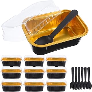 DECHOUS 50 Sets Mini Bread Loaf Pans with Lids and Forks Rectangular Aluminum Foil Baking Tins Portable Bakeware for Parties Picnic and Holiday Desserts