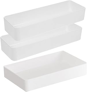 3pcs Kitchen Drawer Organizer Set – White Plastic Utensil Tray and Silverware Storage Box, Multi-function Flatware Holder for Kitchen and Office Storage