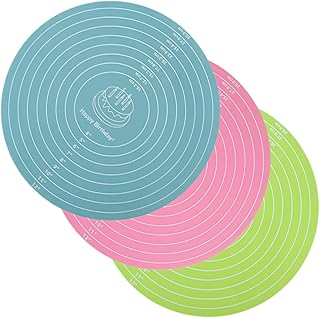 3pcs Multi-function Silicone Baking Mats Non-slip round Pastry Dough Rolling Mats for Cake Turntable Reusable Kitchen Baking Accessories in Peacock Blue, Pink, and Green