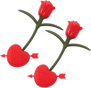 Cabilock 2pcs Silicone Rose Shape Tea Infuser Set Red Loose Leaf Tea Strainers with Fine Mesh Filters for Brewing Reusable Accessories for Home and Travel