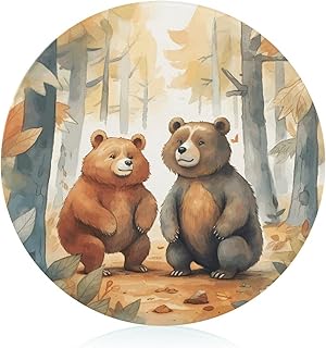 Bear in Woods Cutting Boards Tempered Glass Chopping Board for Kitchen Multipurpose Cutting Surface Lightweight Round Butcher Block Unique Design Chopping Block