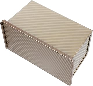 Rectangular Nonstick Metal Loaf Pan with Lid, Gold Corrugated Bread Baking Mold for Household Toast, Sturdy Bread Bakeware for Kitchen Use