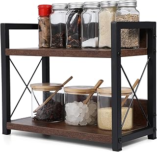 DECHOUS Kitchen Counter Organizer Spice Rack Carbonized Wood Low Shelf Storage Rack for Pantry and Desktop Condiment Holder