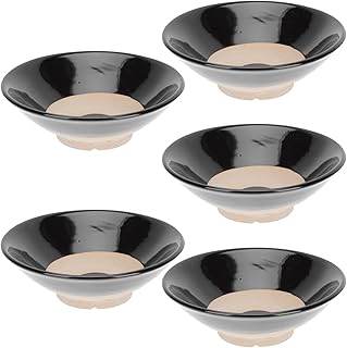 Vintage Cotta Ceramic Bowls Set 5pcs, Antique Black Rim Soup and Condiment Bowls, Rustic Pottery Food Containers for Hot Pot and Steamed Dishes, Kitchen Dining Serveware