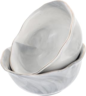 2 Pcs Nordic Style Marble Pattern Ceramic Rice and Soup Bowls Gray Porcelain Tableware Set for Kitchen Dining and Serving