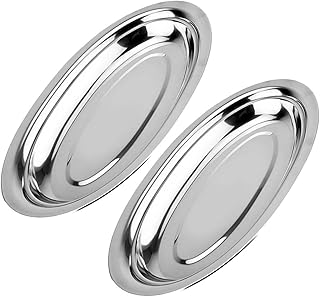 ARTIBETTER Thickened Stainless Steel Oval Plates 30cm 2pcs Heat-resistant Steamed Fish and Steak Serving Trays Multi-purpose Western Food Dessert Kitchen Platters