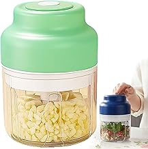 Household Electric Garlic Crusher, Mini Portable Veggie Chopper USB Charging Wireless Food Processor, Upgrade Electric Mini Garlic Chopper Set, Portable Kitchen Gadget (Green,320ML)