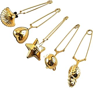 Creative 5pcs Stainless Steel Tea Infuser Set Gold Tea Leaf Strainer Filters for Home and Office Use
