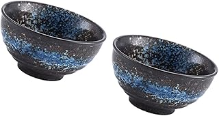 ARTIBETTER Vintage Ceramic Noodle Bowl and Rice Bowl Set 2pcs Blue Rustic Pottery for Home Kitchen Dining and Ramen Serving