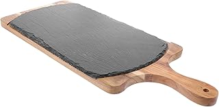 Wooden Steak Serving Tray with Oval Stone Plate, Multipurpose Western Food Platter for Sushi, Pasta, and Desserts, Household Dining Serving Board