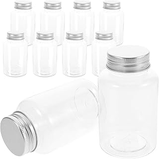 Mobestech 10pcs Small Wide Mouth Plastic Mason Jars with Screw-on Aluminum Lids, Food Safe Reusable Storage Containers for Kitchen Canning and Meal Prep