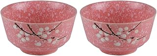 2pcs Japanese Style Ceramic Rice Bowl and Soup Bowl Set 5-inch Pink Porcelain for Household Dining and Noodle Soup