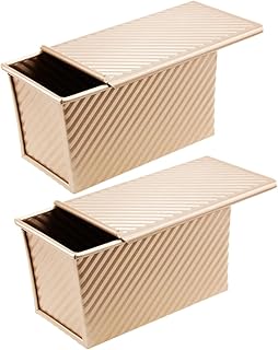 NUOBESTY 2pcs 450-gram Nonstick Loaf Pan with Sliding Lid, Small Bread Baking Mold for Oven Toast, Gold Covered Bakeware Set for Sandwich and Homemade Bread