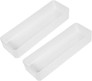 Cabilock 2pcs White Drawer Silverware Tray Cutlery Organizer Box Kitchen Utensil Storage with Divider for Drawer Storage
