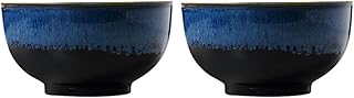 Alipis Japanese Style Ceramic Rice Bowls Set of 2, Blue Coating Crackle Finish, 5.5-inch Ramen and Instant Noodle Bowls for Household Dining and Asian Cuisine