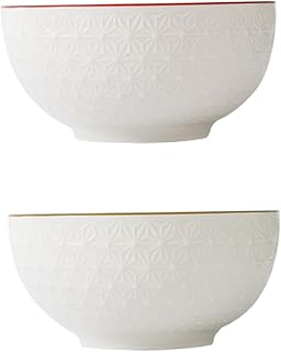 VICASKY Ceramic Soup and Rice Bowls Set 2pcs 4.5-inch Embossed Blue Stripe and Wave Pattern Dishwasher Safe Household Tableware for Noodles and Salad Serving