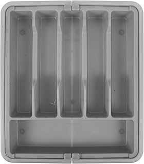 Expandable Utensil Holder for Kitchen Drawer, Gray Portable Silverware Organizer Tray with Multi-compartment Storage, Space-saving Flatware and Cutlery Organizer for Home Use