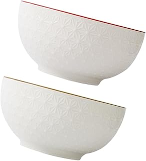 Uonlytech 2pcs Ceramic Rice and Noodle Bowls Set, 4.5-inch Embossed Porcelain Soup and Fruit Serving Bowls, Blue Stripe and Wave Pattern, Kitchen Tableware for Home Dining