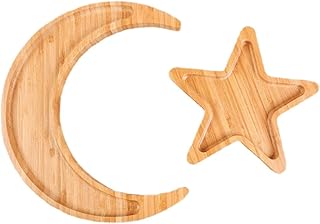 Star and Moon Serving Tray Set 30x28x2cm, Creative Dry Fruit and Salad Plates, Natural Food Platters for Kitchen Counter and Table Decor