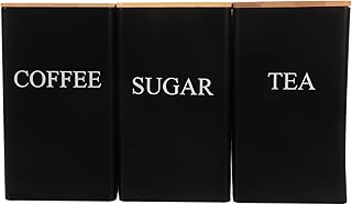 Metal Tea Canisters and Coffee Bean Jar Set with Lids, Black Iron Storage Containers for Loose Tea, Sugar, Snacks, and Dry Fruits, Airtight Small Food Storage Jars for Kitchen