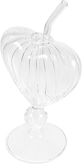 Heart Shaped Cocktail Glass Set with Straw, Stemless Wine Goblet and Whiskey Cup, Decorative Tall Glassware for Juice, Bar, Party, and Home Entertaining