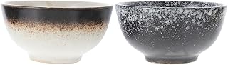 Japanese Style Ceramic Rice Bowls 4.5 Inch Ramen and Salad Bowls Set, Coarse Pottery Material with Wax Month and Golden Speckle Colors, 2pcs Home Kitchen Tableware for Random Color