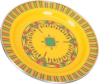 VALICLUD Enamel Serving Platter 29cm Yellow Vintage Striped Food Tray Ethnic Style Tableware for Parties and Restaurants