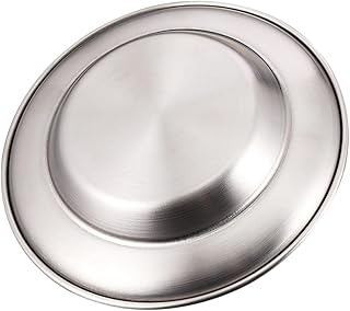 NUOBESTY Stainless Steel Food Plate 20cm round Serving Platter Household Dinnerware Fruit Cake Bbq Tray for Kitchen and Dining