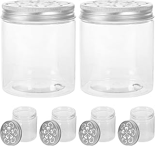 jojofuny Patterned Glass Storage Jars with Hollowed Caps, 250ml Leak-proof Kitchen Food Containers for Tea, Snacks, Candy – 6pcs Set for Pantry Organization