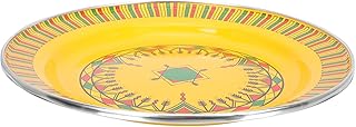 Vintage Enamel Plate 29cm Yellow Stripe Fruit Serving Platter Dried Fruit Salad Dish Ethnic Style Food Serving Tray for Home Kitchen