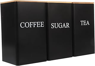 3pcs Metal Tea Canister Set with Airtight Lids, Coffee Bean Jar and Candy Holder for Kitchen Countertop Snack Storage, Black Iron Material, Sealed Food Storage Containers