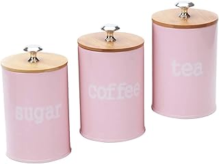Pink Lid Food Storage Canisters Set, 3pcs Airtight Coffee Bean and Tea Canister Jars, Multi-function Grain and Dried Bean Storage Containers for Kitchen Pantry
